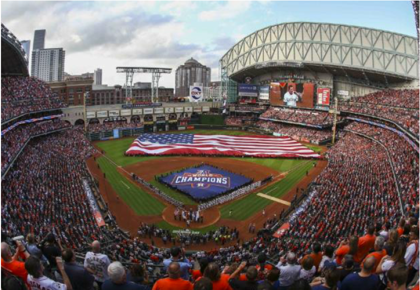Baseball stadium filled with fans for a playoff game.