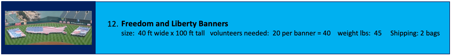 A blue banner requesting volunteers for a yard sale.