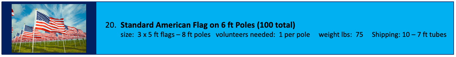 Blue sign requesting volunteers to flag on 6 ft poles.