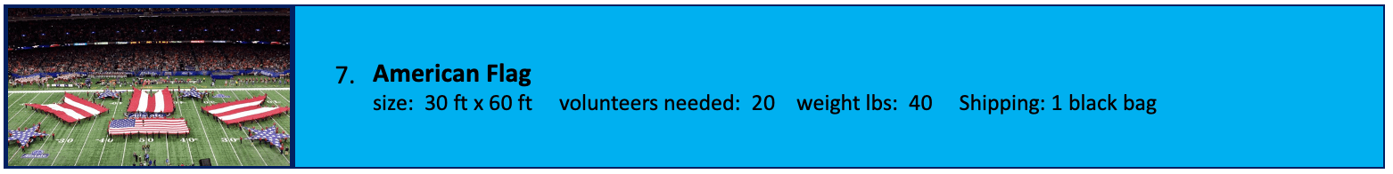 A blue banner requesting 20 volunteers for an event.