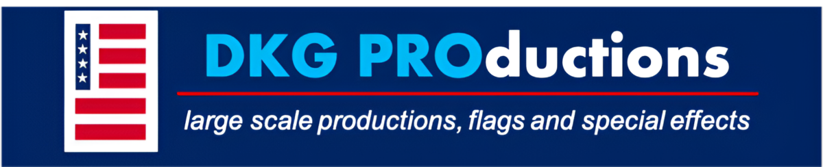 DKG PROductions banner with stylized flag